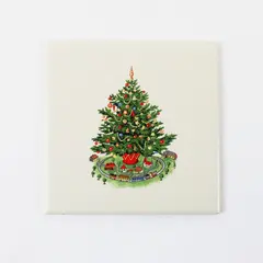 Vintage Christmas Tree Train Set Trivet 6 Inch Kitsch Holiday Decor