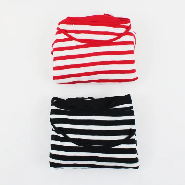Lot of 2 Women's Large Striped Short Sleeve T-Shirts Red Black