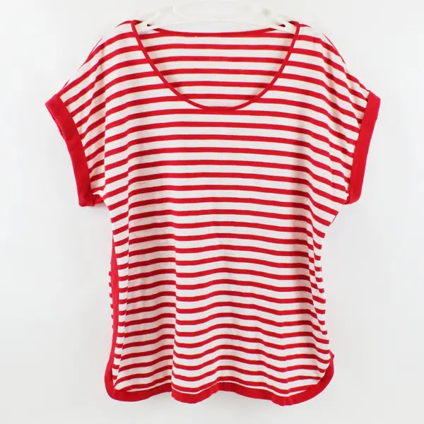 Lot of 2 Women's Large Striped Short Sleeve T-Shirts Red Black