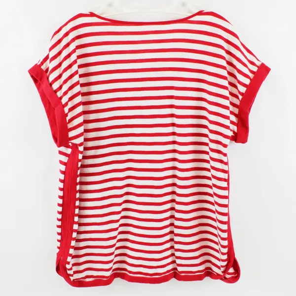 Lot of 2 Women's Large Striped Short Sleeve T-Shirts Red Black