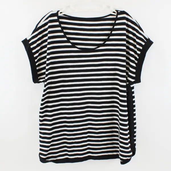 Lot of 2 Women's Large Striped Short Sleeve T-Shirts Red Black