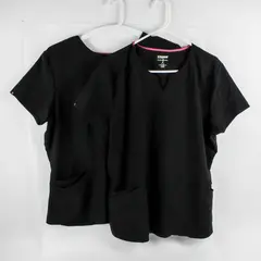 Lot of 2 Scrubstar Women's XL Black Scrub Tops Pink Trim