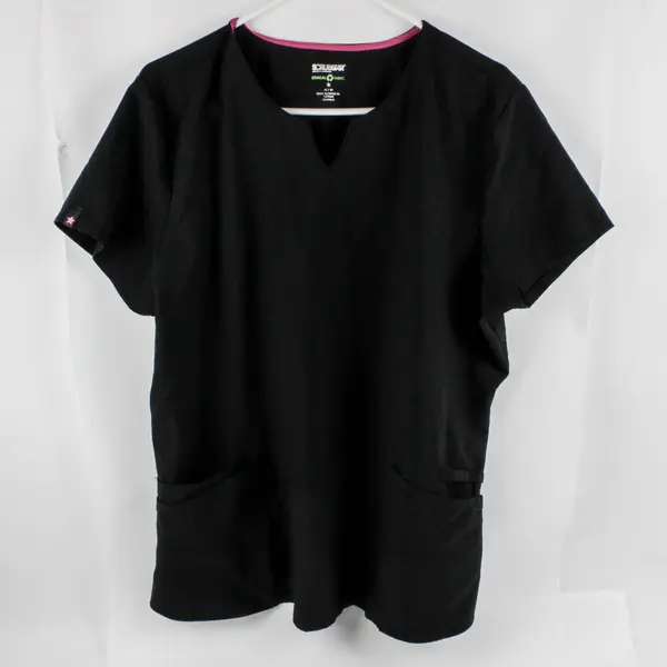 Lot of 2 Scrubstar Women's XL Black Scrub Tops Pink Trim