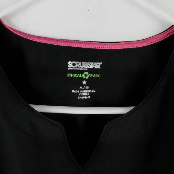Lot of 2 Scrubstar Women's XL Black Scrub Tops Pink Trim