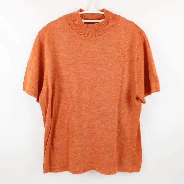 United States Sweaters Womens 1X Orange Red Short Sleeve Knit Mock Neck Pullover