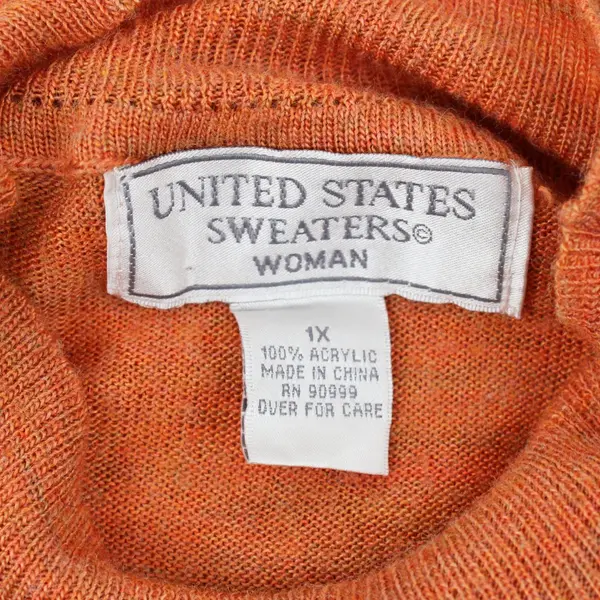 United States Sweaters Womens 1X Orange Red Short Sleeve Knit Mock Neck Pullover