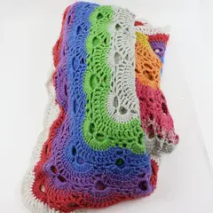 Handmade Crochet Multicolor Openwork Scalloped Edge Throw Blanket 72x75