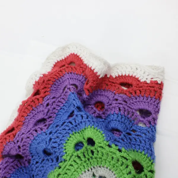 Handmade Crochet Multicolor Openwork Scalloped Edge Throw Blanket 72x75