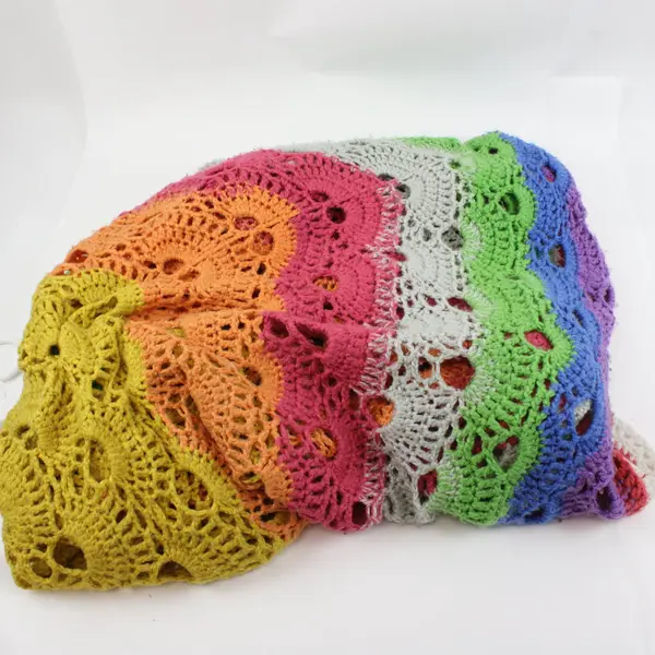 Handmade Crochet Multicolor Openwork Scalloped Edge Throw Blanket 72x75