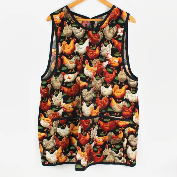 Handmade Chicken Print Apron Button Closure One Size Cooking Baking