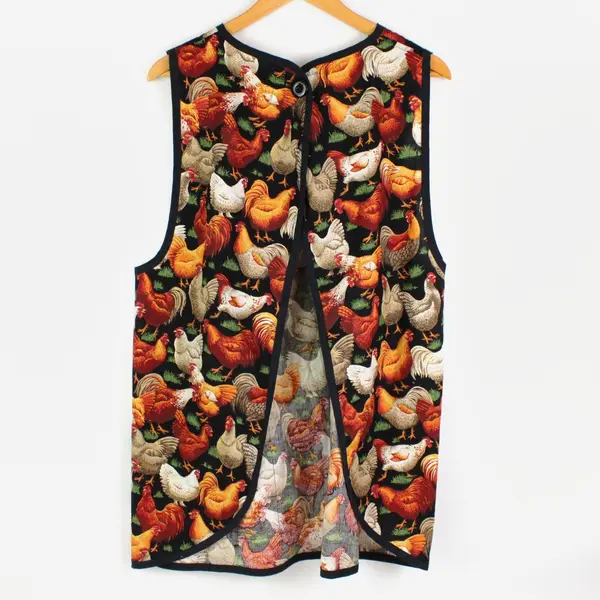 Handmade Chicken Print Apron Button Closure One Size Cooking Baking