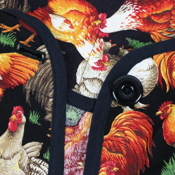 Handmade Chicken Print Apron Button Closure One Size Cooking Baking
