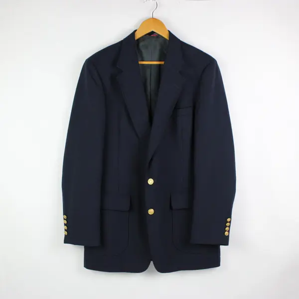 London Fog Men's Navy Blue Blazer Gold-Tone Buttons Size 40L FLAWED
