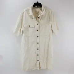 Universal Thread Women's XL Cream Denim Short Sleeve Button-Up Shirt