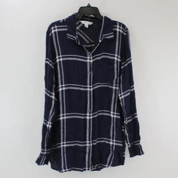 Old Navy Women's XL Tall Blue Plaid Button-Up Long Sleeve Shirt