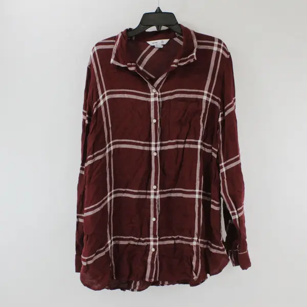 Old Navy Women's XL Tall Burgundy Plaid Button-Up Flannel Shirt