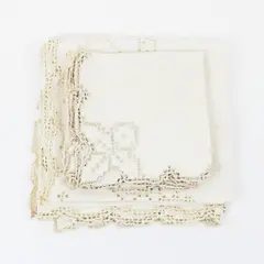 5 Pc Off-White Cutwork Tablecloth & Napkin Set 34x34 FLAWED
