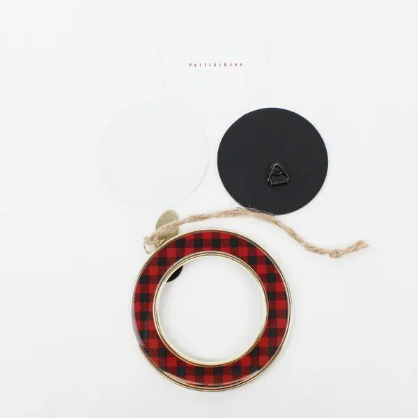 Pottery Barn 2021 Buffalo Plaid Enamel Photo Frame Christmas Ornament 3.5"