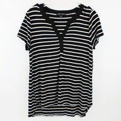 Cable & Gauge Women's Large Black White Striped Short Sleeve Top