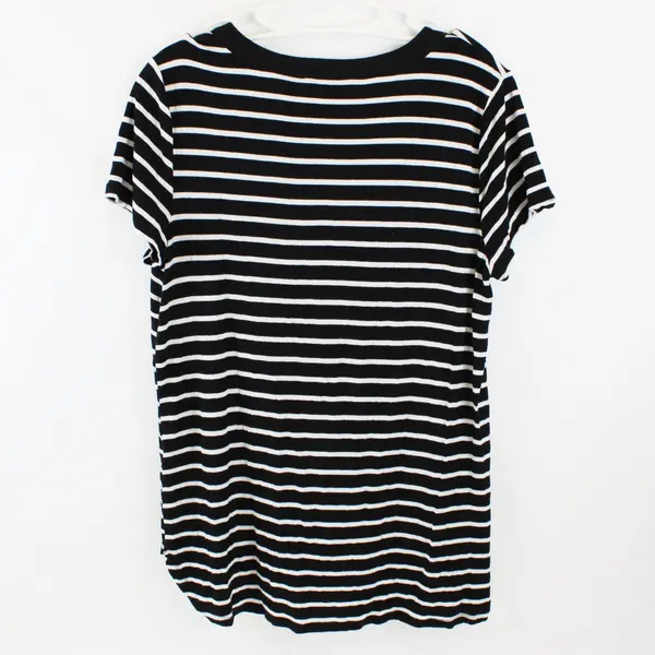 Cable & Gauge Women's Large Black White Striped Short Sleeve Top