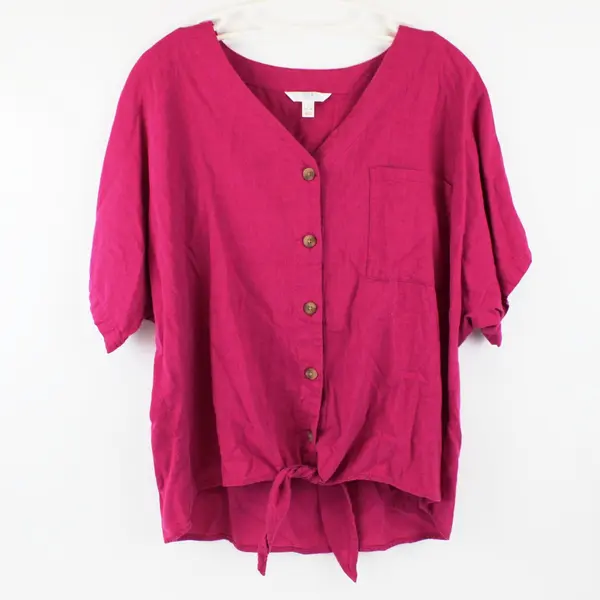 Time And Tru Women's Large Magenta Pink Button Front Top