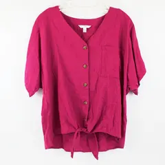 Time And Tru Women's Large Magenta Pink Button Front Top