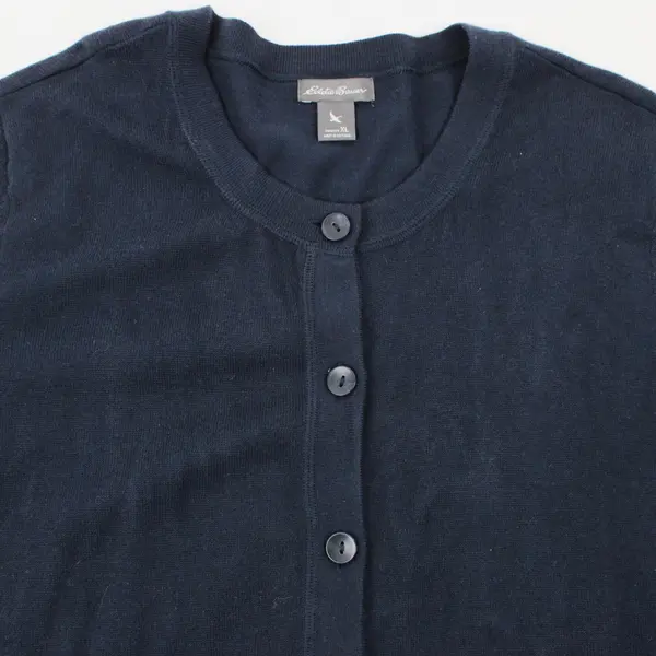 Eddie Bauer Women's XL Navy Blue Cotton Blend Button Front Cardigan
