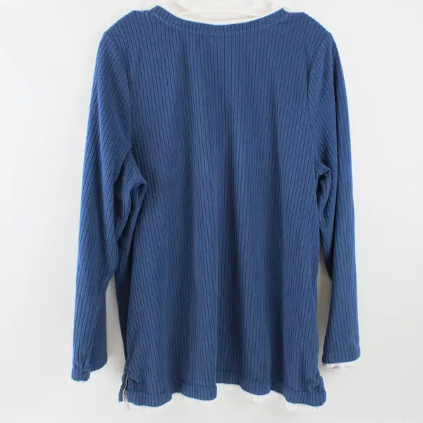 Women's 1X Blue White Faux Layered Long Sleeve Top