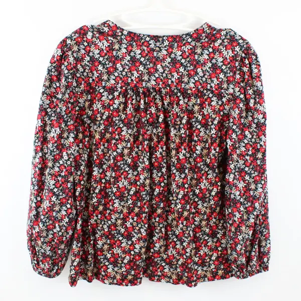 LOFT Outlet Women's XS Black Floral Long Balloon-Sleeve V-Neck Top