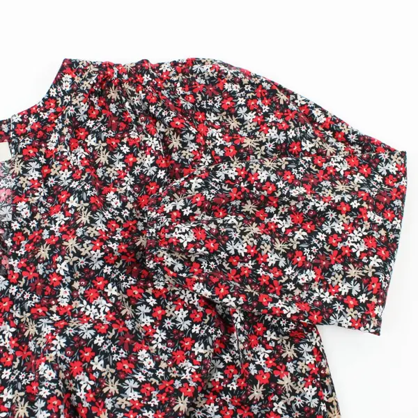 LOFT Outlet Women's XS Black Floral Long Balloon-Sleeve V-Neck Top