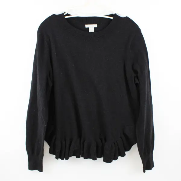 H&M Conscious Women's Large Black Knit Ruffle Hem Sweater