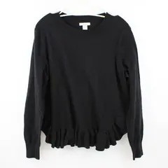 H&M Conscious Women's Large Black Knit Ruffle Hem Sweater