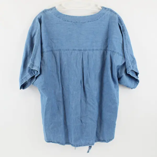 Time and Tru Women's Blue Button Front Top Short Sleeve Large 12-14