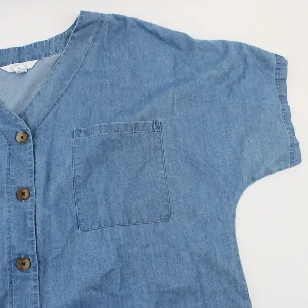 Time and Tru Women's Blue Button Front Top Short Sleeve Large 12-14