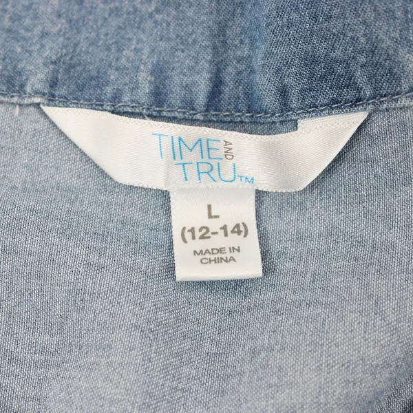 Time and Tru Women's Blue Button Front Top Short Sleeve Large 12-14
