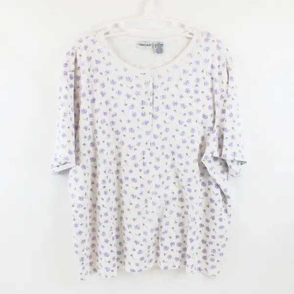 Cabin Creek Women's 2X Purple Floral White Cotton Blend Top