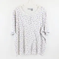 Cabin Creek Women's 2X Purple Floral White Cotton Blend Top