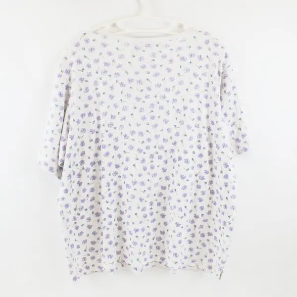 Cabin Creek Women's 2X Purple Floral White Cotton Blend Top