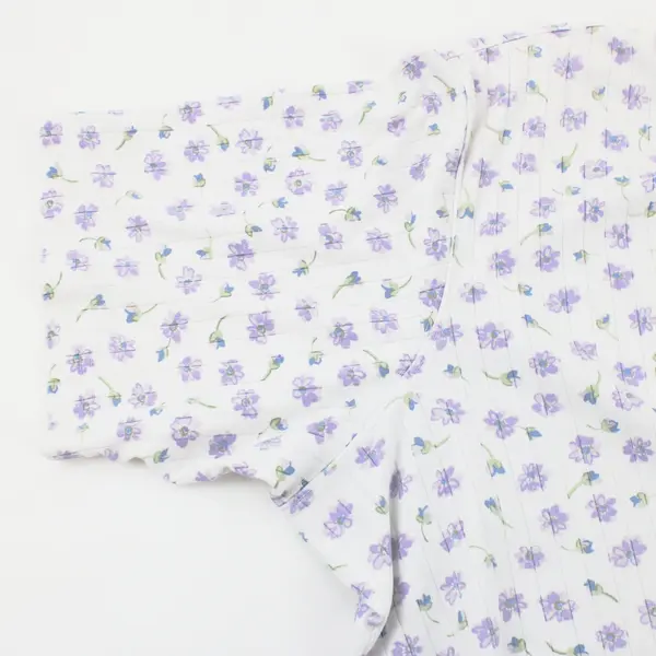 Cabin Creek Women's 2X Purple Floral White Cotton Blend Top