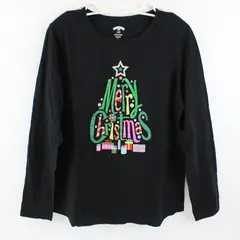Holiday Time Women's XL 16-18 Black Long Sleeve Merry Christmas Graphic T-Shirt