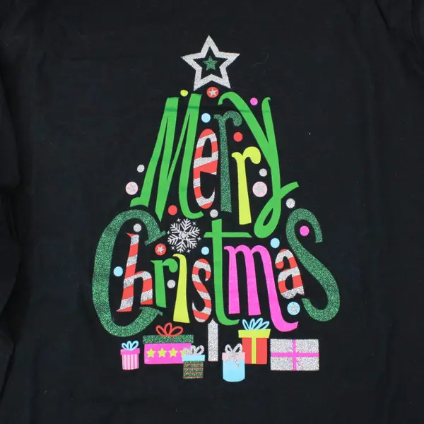 Holiday Time Women's XL 16-18 Black Long Sleeve Merry Christmas Graphic T-Shirt