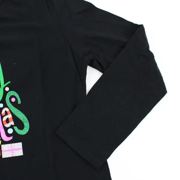 Holiday Time Women's XL 16-18 Black Long Sleeve Merry Christmas Graphic T-Shirt