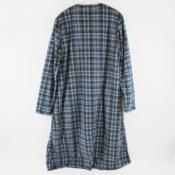 Celestial Dreams Women's Fleece Nightgown Blue Gray Plaid XL 16-18