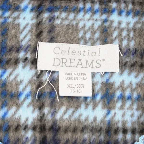 Celestial Dreams Women's Fleece Nightgown Blue Gray Plaid XL 16-18