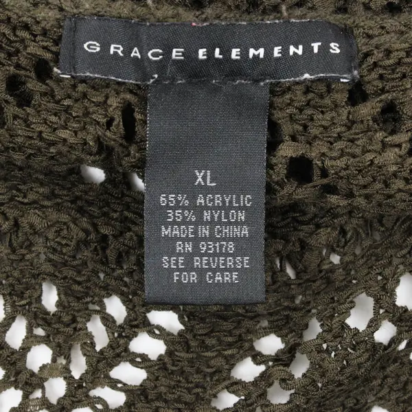 Grace Elements Women's XL Dark Green Openwork Knit Shrug