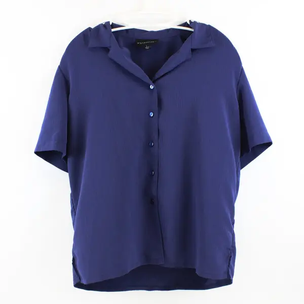 Donnkenny Women's Large Navy Blue Short Sleeve Button Front Blouse