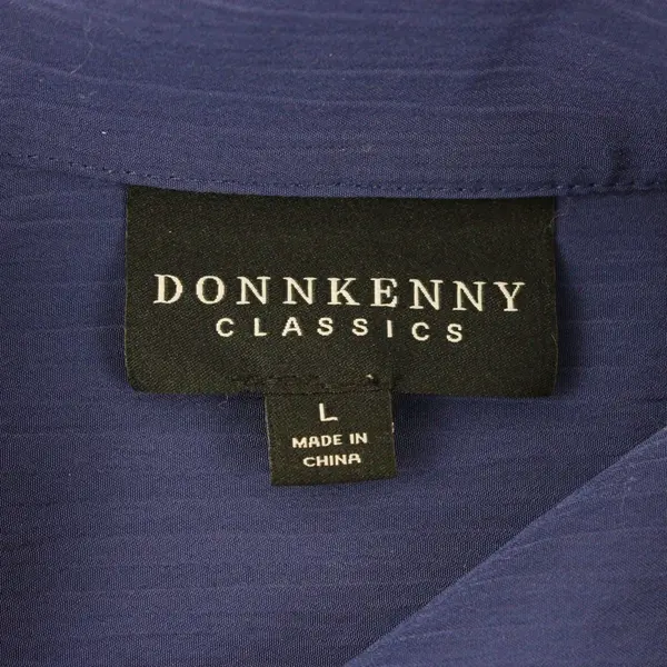 Donnkenny Women's Large Navy Blue Short Sleeve Button Front Blouse