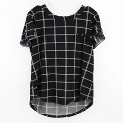 Sweet Wanderer Women's Medium Black White Grid Short Sleeve Top