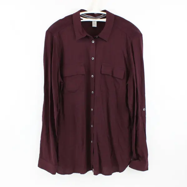 G.H. Bass Women's Medium Dark Burgundy Long Sleeve Button-Up Shirt