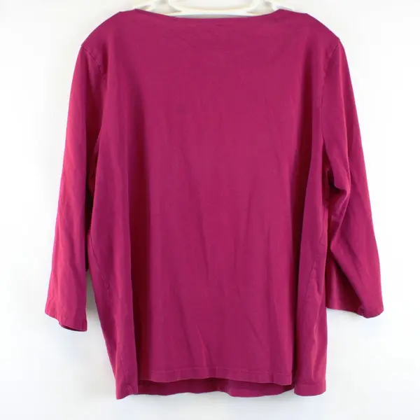 St. John's Bay Women's XL Magenta Pink Embroidered 3/4 Sleeve Top